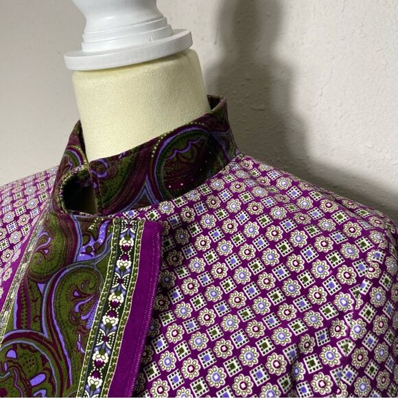 Isaac Mizrahi Purple Paisley Printed Standing Collar Velvet Blazer Women's Small - Picture 13 of 16